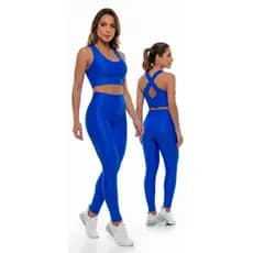 Conjunto micro canelado poliamida de academia calça legging e top  Viveza Fitness, bojo removívell
