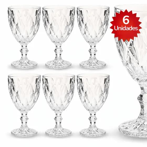 Jogo de 2, 4 e 6 Taças Diamante Copo Vidro Transparente Taça Gourmet Bico De Jaca 330ml