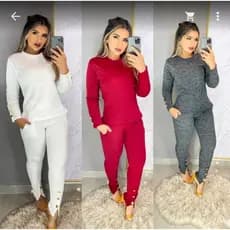 Conjunto Feminino  De Calça E Blusa Mangas Longa Jackuard