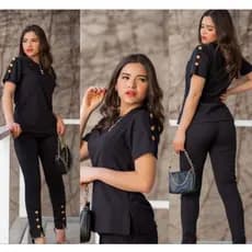 Blusa Feminina Tecido Linen Jacquard Com Botões Elegante Super Confortável