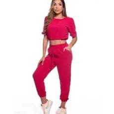 Calça Feminina De Crepe Duna Com Elástico Na Cintura E Barra Jogger