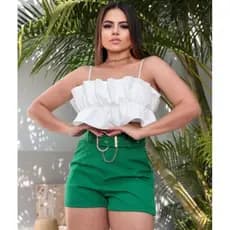 Short Feminino Social Alfaiataria Com Cinto Super Fashion