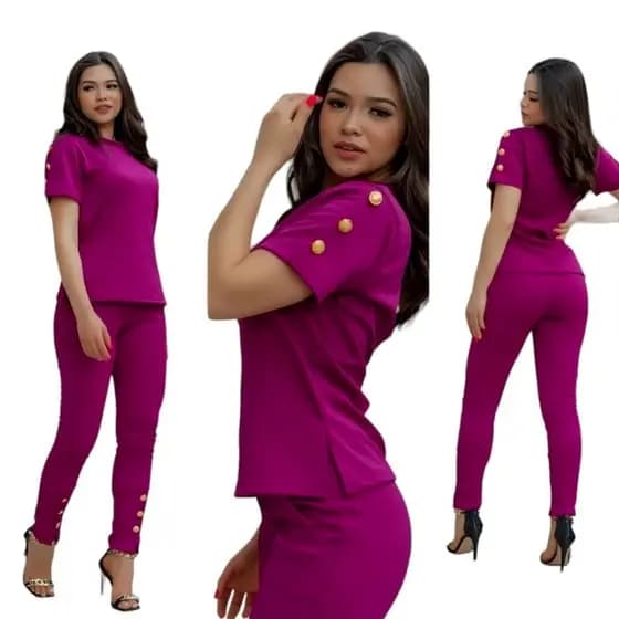 Conjunto Feminino De Calça E Blusa Jacquard Para Mulher Super Elegante