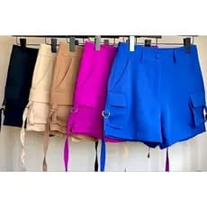 Short Feminino  Tecido Alfaiataria Cargo Estiloso