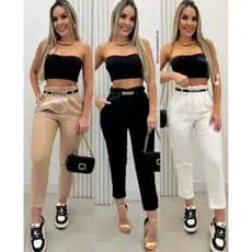 Calça Feminina Alfaiataria Com Cinto Cintura Alta Super Estilosa