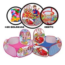 Piscina De Bolinhas Infantil Retratil Com Cesta de Basquete Barraca Toca Dobrável + 25 BOLINHAS