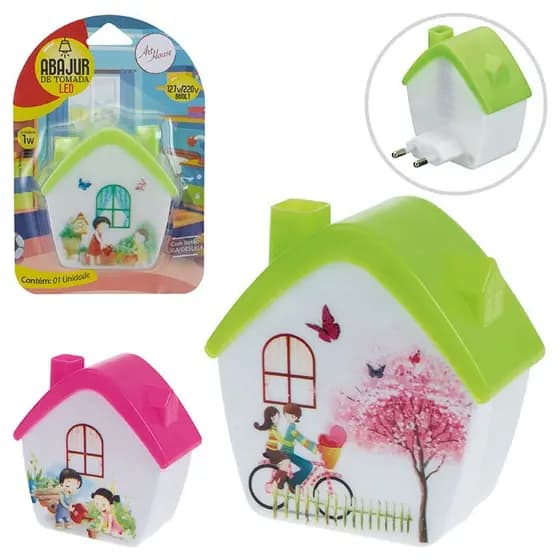 Abajur De Tomada Infantil Mini Casa Luminária Noturna de Quarto Luz De Led Bivolt