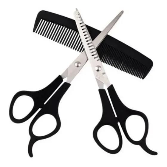 Kit 2 Tesouras Reta E Dentada Pente Cabeleireiro E Barbeiro