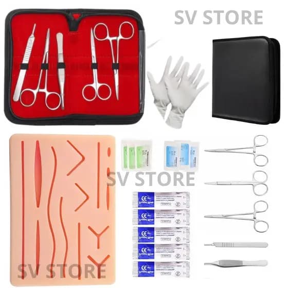 Kit simulador de sutura 25 peças treinamento prática completo medico veterinario