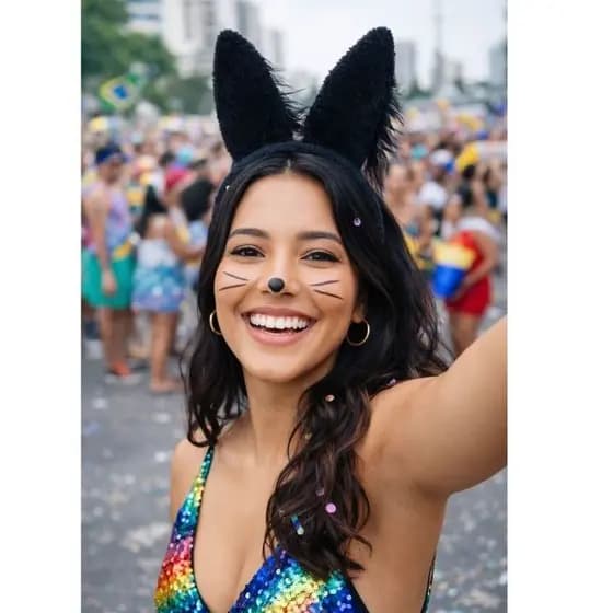 Kit Tiara de Coelho Preta com Pompom – Fantasia Carnaval