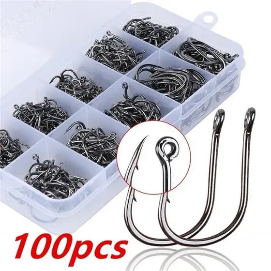 100 Pcs Conjunto De Aço Carbono Único Círculo Anzóis Anzol De Pesca Com Mosca Jip Farpado Ganchos Carpa Mar Enfrentar