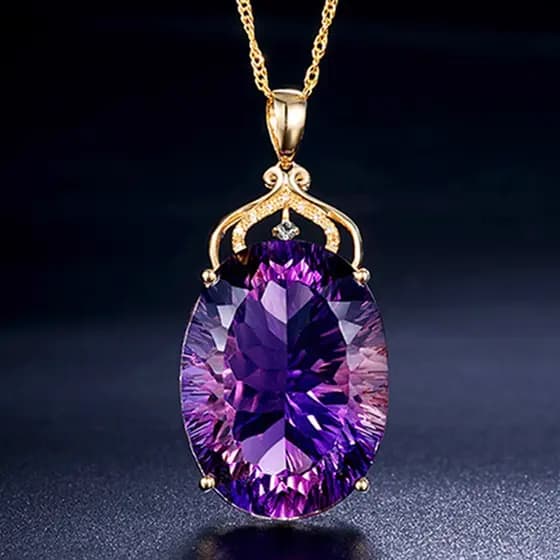 Colar Feminino Com Pingente De Ametista Natural Em Ouro 18k Com Pedra Preciosa