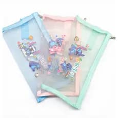 Estojo Necessiere Transparente com Ziper - Stitch e Angel - Papelaria Fofa - Escolar