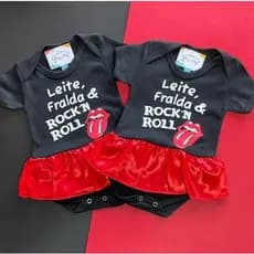 Body Com Saia Rock And Roll Leite E Fralda Temático