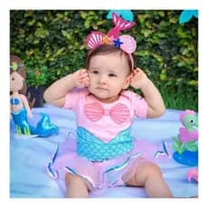 Body Com Saia + Laço Sereia Rosa Menina Temático Mesversario