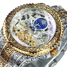 Forsining Relógio Tourbillon Automático Para Homens Esqueleto Mecânico Luxo Gravado Vintage Fase Da Lua Aço