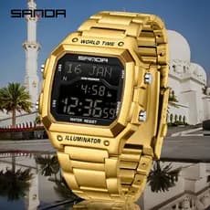 SANDA Relógio Eletrônico Masculino De Luxo Moda Transporte Multi Funcional À Prova D'água LED Timing 2172 2173