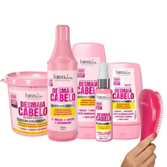 Kit 05 Itens Desmaia Cabelo + Escova De Cabelo Desembaraçadora - Forever Liss