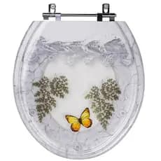 Assento Sanitário Tampa de Vaso Convencional Oval Branco Decorado com Borboleta