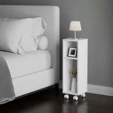 Mesa De Cabeceira Pequena com rodinhas 20x20x60cm Branco Quarto Sala