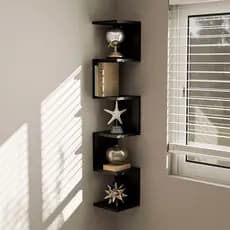 Prateleira de Canto Lyra 5 Nichos Decorativos Preto para Sala Quarto Livros