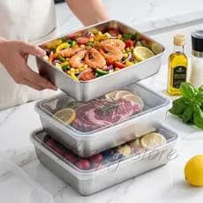 Profissional Frescor Prolongado Congelamento Rápido Empilhável Resistente Inox Pote de Conservação Alimentar