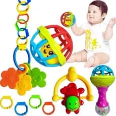 Brinquedo Bebe Chocalho Mordedor Silicone Macio Bola Colorida Presente Para Menina e Menino Móbile para Berço