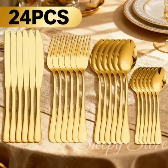 Kit 24,16 PCS Jogo De Talheres Inoxidável 416 Suprimentos De Cozinha Talheres de Dourados Talheres