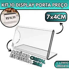Kit 10 Display Acrílico Porta Preço 7x4cm Etiqueta Expositor Buffet Para Prateleiras e Vitrines