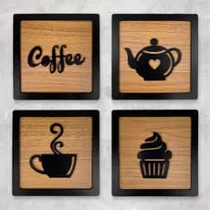 Kit Cantinho Do Café 4 Quadros Mdf 15cm Relevo 3d Plaquinha Decorativa Café Decoração Para Cozinha