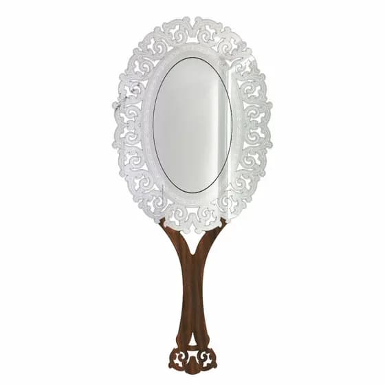 Espelho De Mão Princesa Provençal Oval De Luxo Para Maquiagem Vintage Retrô Acrílico Mdf Grande 26cm