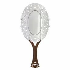 Espelho De Mão Princesa Provençal Oval De Luxo Para Maquiagem Vintage Retrô Acrílico Mdf Grande 26cm