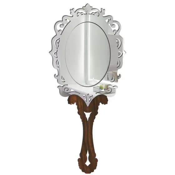Espelho De Mão Princesa Provençal De Luxo Oval Para Maquiagem Mdf Vintage Retrô Acrílico Grande 28cm