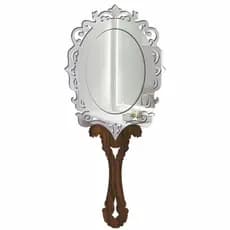 Espelho De Mão Princesa Provençal De Luxo Oval Para Maquiagem Mdf Vintage Retrô Acrílico Grande 28cm