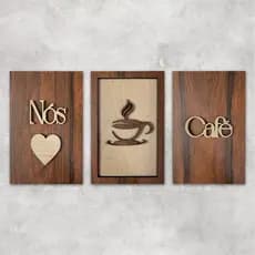 Kit 3 Quadros Cantinho Do Café Mdf 32x22cm Relevo 3d Plaquinha Quadrinho Café Decoração De Cozinha