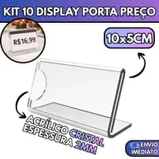 Kit 10 Display Acrílico Porta Preço 10x5cm Etiqueta Expositor Buffet Vitrine