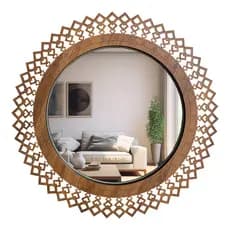 Espelho Redondo De Parede Decorativo Moldura Borda Em Madeira Rústica Para Quarto Sala 45cm