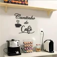 Kit Cantinho Do Café Mdf 4 Peças Frase + Figura Xícara Decoração Para Cozinha