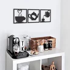 Kit Cantinho Do Café Mdf 3 Quadros 19cm Plaquinhas Decoração Para Cozinha