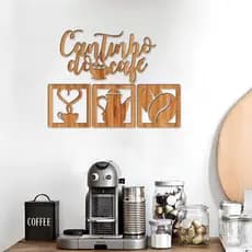 Kit Cantinho Do Café Plaquinhas 4 Peças Mdf Vazado Relevo Frase Quadros Café Decoração Para Cozinha