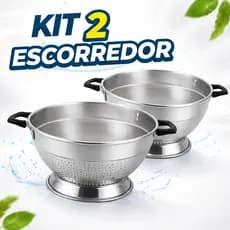 Kit 2 Escorredores Macarrão Arroz Alumínio 5 Litros Drenagem Cozinha Massa Reforçado Restaurante
