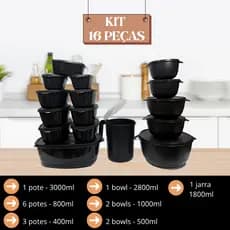 Kit Jogo Potes de Cozinha C/16 Peças de Plastico Hermetico Resistente Ideal para Alimentos+Jarra