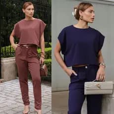 Conjunto de Sarja Malha Elegance com botão Dourado Conjunto Feminino Casual - 75