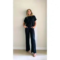 Conjunto Social Feminino Blusa com Dobrado na Manga e Calça Fluida e Botoes ourados -  Flirty 79