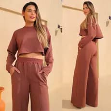 Conjunto Feminino solto Malha Top e Calça Pantalona Conjunto Alfaiataria - 74
