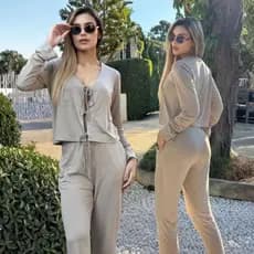 Conjunto Feminino viscolinho  frente aberta ajustável com Laço sofa Elegante - 82