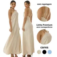 Vestido Longo linho premium alça com regulagem costas nuas