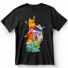 Camiseta Pokémon Power Stack Bulbasaur, Charmander, Squirtle e Pikachu Blusa Camisa 100% Algodão
