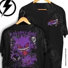 Camiseta Pokemon Gengar Haunter Gastly Ghost Type Frente E Verso Blusa Camisa 100% Algodão