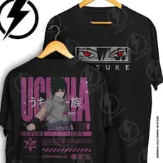 Camiseta Naruto Sasuke Uchiha Clan Streetwear Frente E Verso Blusa Camisa 100% Algodão